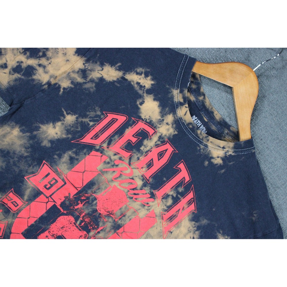 Death Row Records Acid Wash Tie Dye Graphic T-Shirt Navy Red Mens 1X